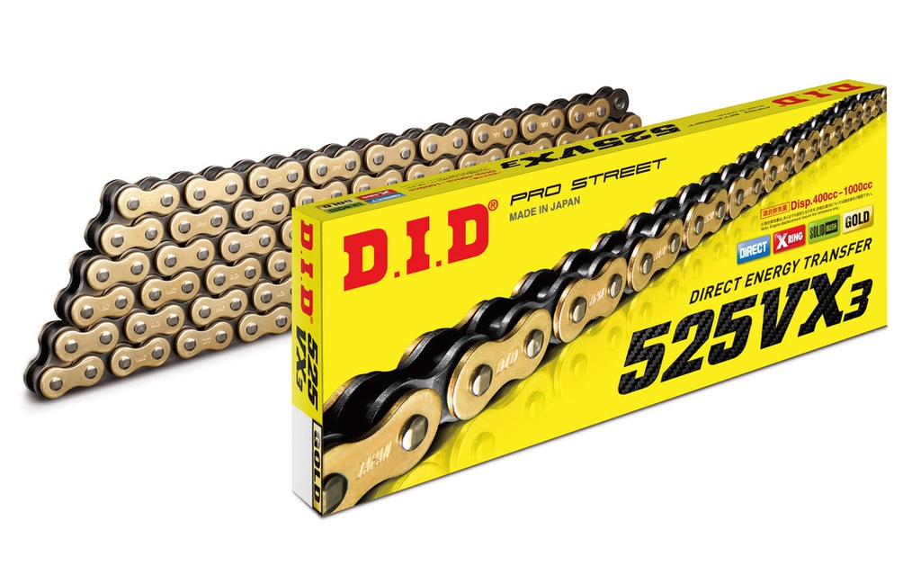 DID Chain 525 130L VX3 X-Ring Rivet Type ZB Gold/Black