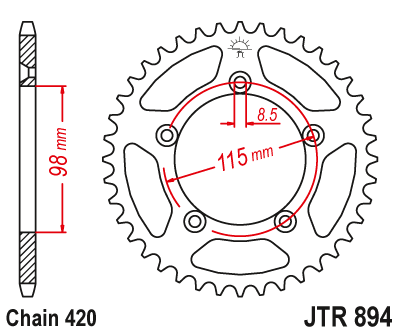 JT Sprocket Rear JTR894 48T (KTM SX65'12-23)
