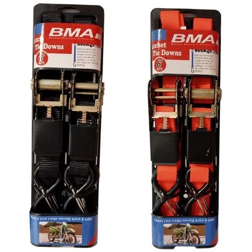 [BMA-RT13-W2FNK-2BP-ORG] BMA Tie Down Ratchet Snaphook & Keep Orange 2pc 1.8m x 25mm